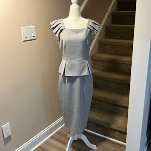 Ted Baker London Gray Pleated Sleeve Peplum Sheath Dress